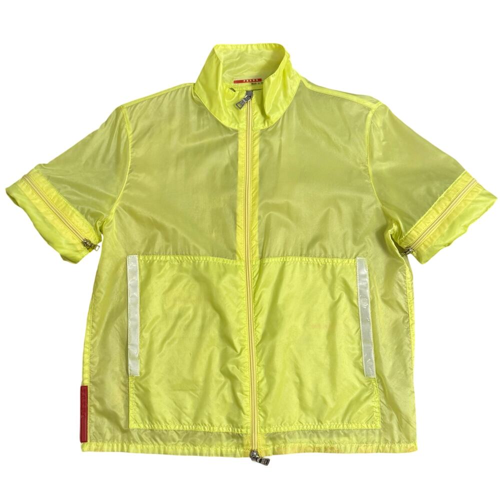 VTG 1999 PRADA Windbreaker Jacket Y2K Sheer Nylon Zip Neon Yellow Women’s Medium - Picture 2 of 12